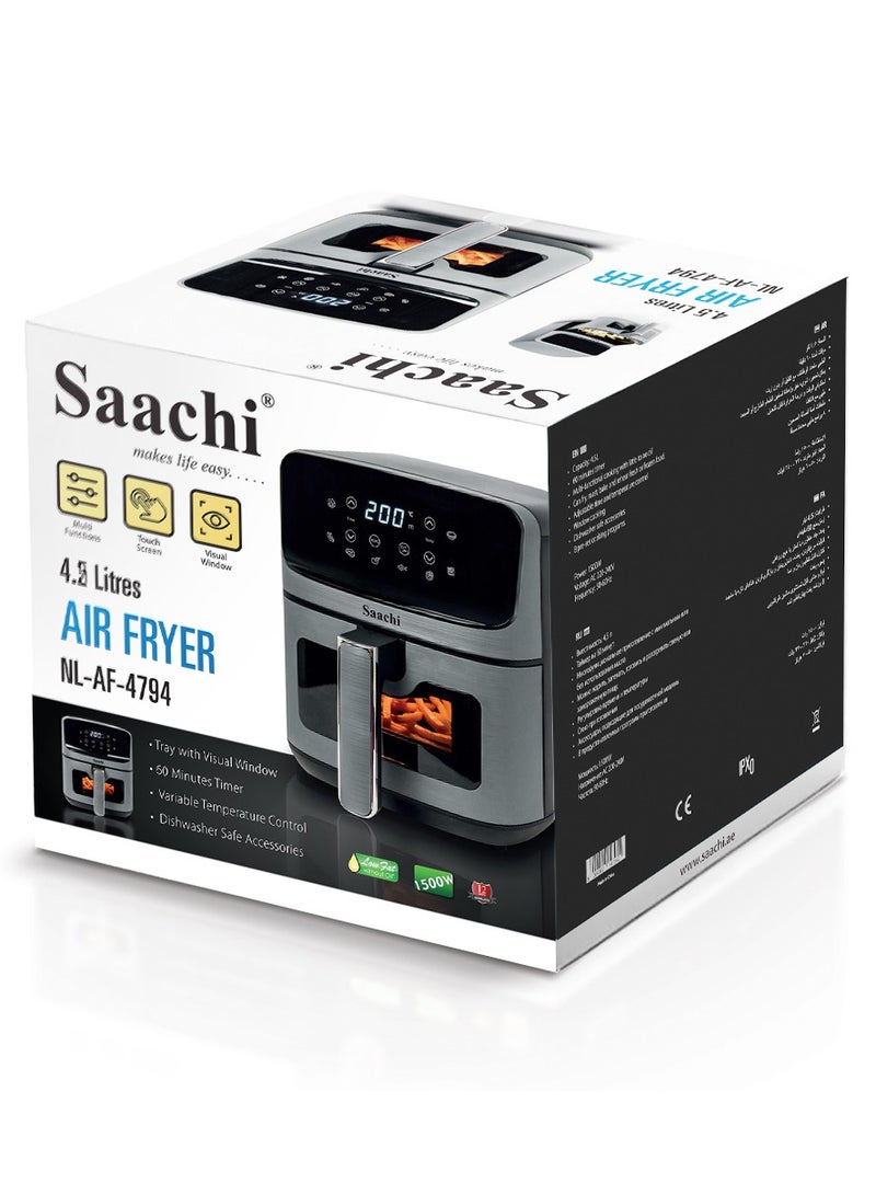 4.5L Air Fryer with 8 Preset Cooking Programs, Viewing Window, Timer and Temperature Control 4.5 L 1500 W NL-AF-4794-GY Grey