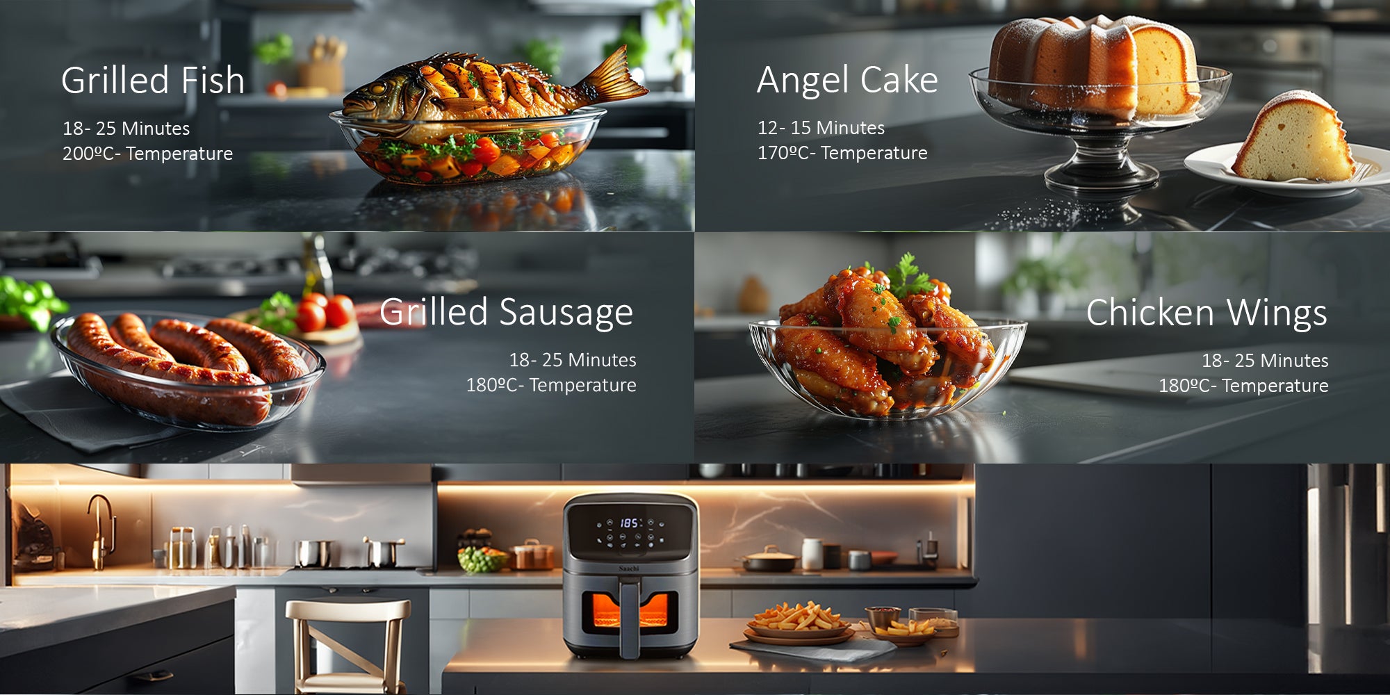4.5L Air Fryer with 8 Preset Cooking Programs, Viewing Window, Timer and Temperature Control 4.5 L 1500 W NL-AF-4794-GY Grey