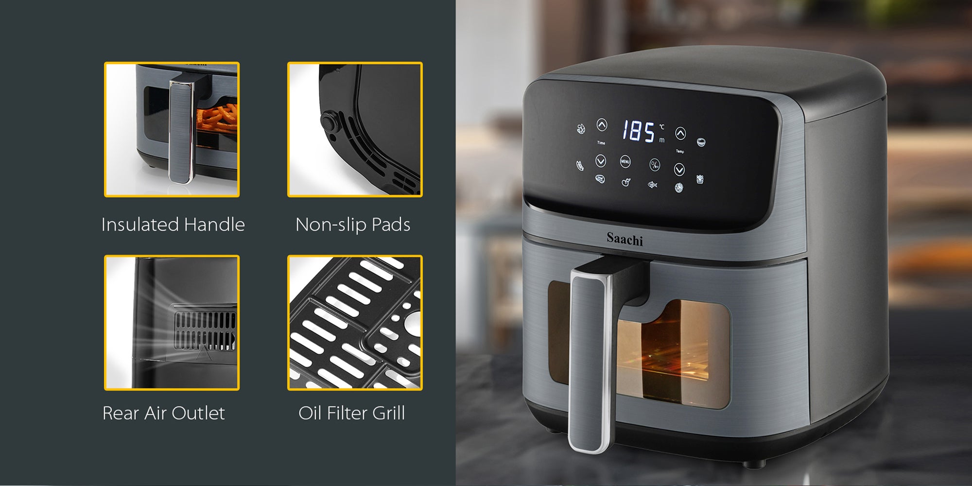 4.5L Air Fryer with 8 Preset Cooking Programs, Viewing Window, Timer and Temperature Control 4.5 L 1500 W NL-AF-4794-GY Grey