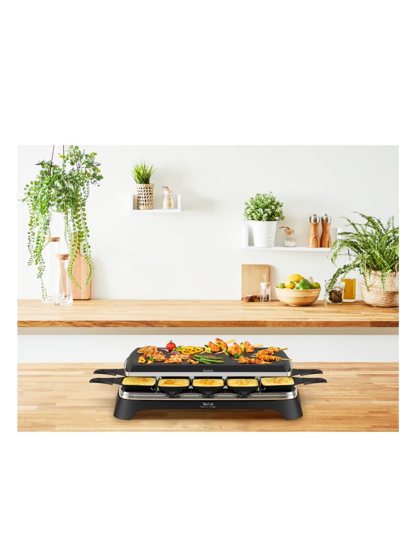 Pierrade 3-in-1 | 10 People | 3 Functions | Raclette | Grill/Plancha | Non-Stick Coating | Easy Storage | 2 Years Warranty | 1 W RE45A827 Black