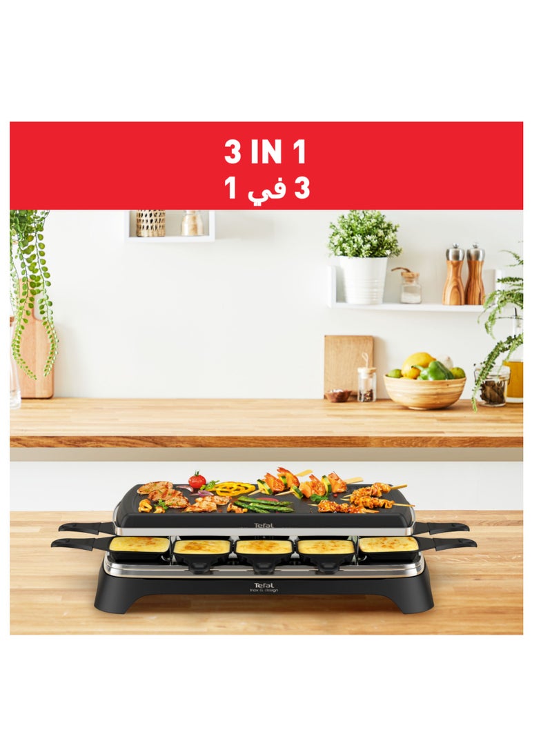 Pierrade 3-in-1 | 10 People | 3 Functions | Raclette | Grill/Plancha | Non-Stick Coating | Easy Storage | 2 Years Warranty | 1 W RE45A827 Black