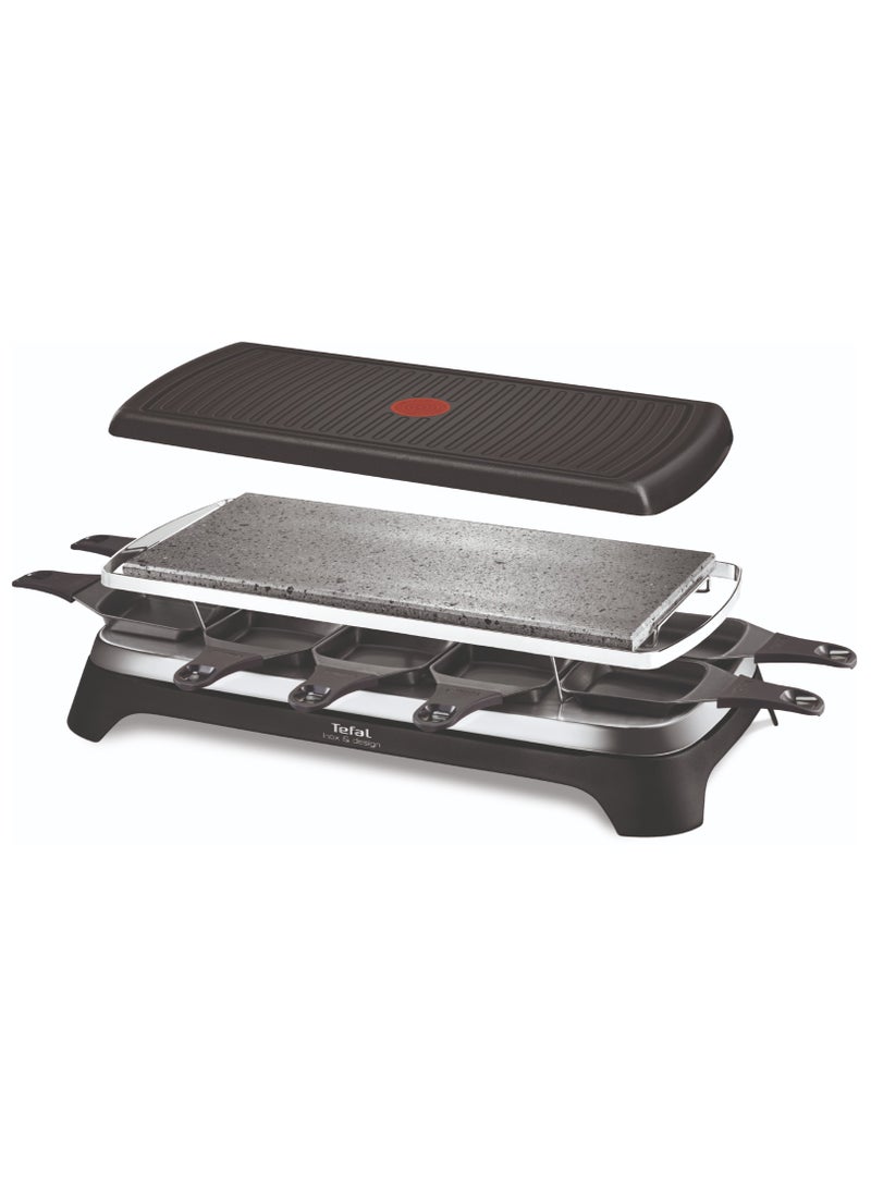Pierrade 3-in-1 | 10 People | 3 Functions | Raclette | Grill/Plancha | Non-Stick Coating | Easy Storage | 2 Years Warranty | 1 W RE45A827 Black