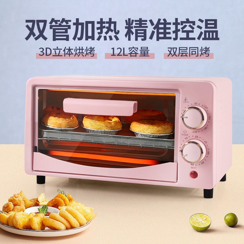 Timing Export Oven Household 12 Litres Small Oven Baking Foreign Trade Electric Oven Baking Oven European Regulations US Regulations Light pink