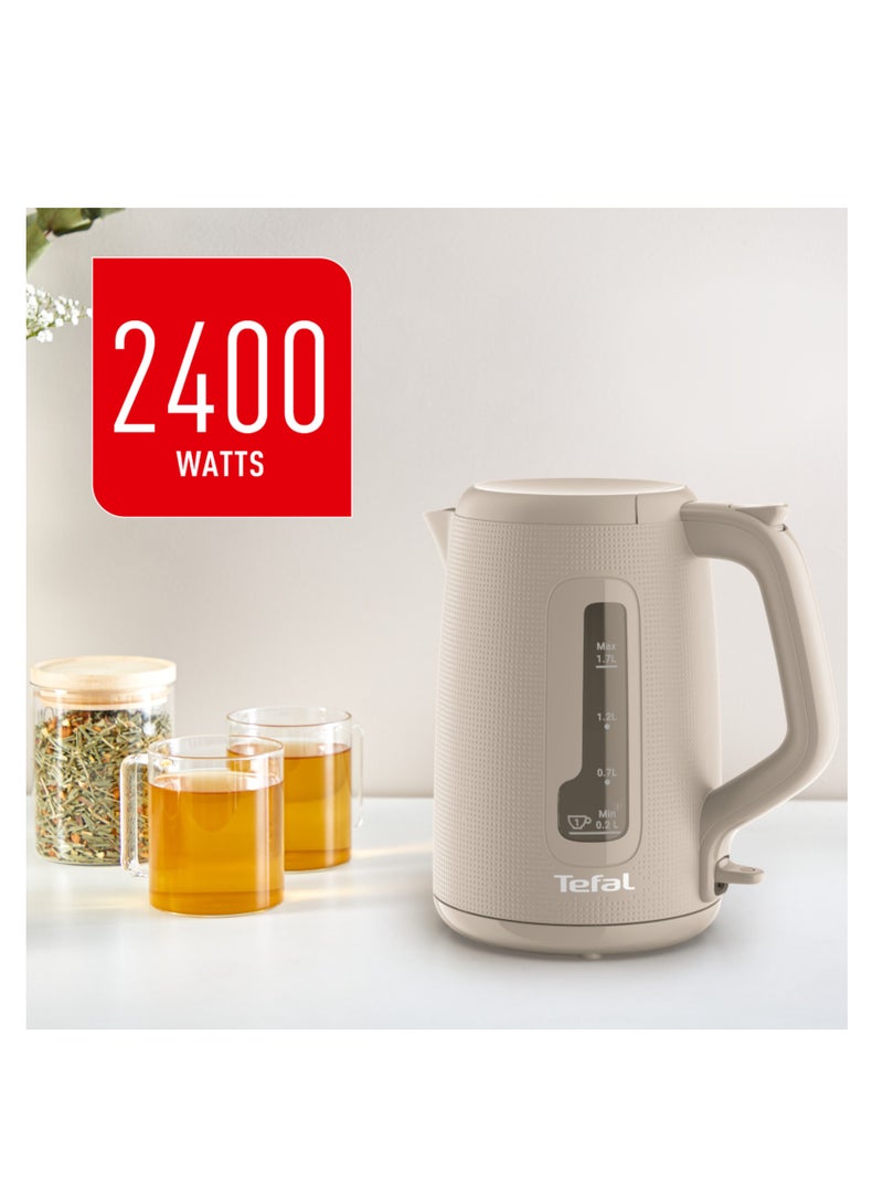 1.7 L Kettle |Modern Design|One-Cup Indicator|One-Handed Opening|Easy to Clean|Removable Anti-Scale Filter|360° Rotational Base|Auto-Off|15-Year Repairability|2 Years Warranty 1.7 L 1 W KO2M0B27 Grey