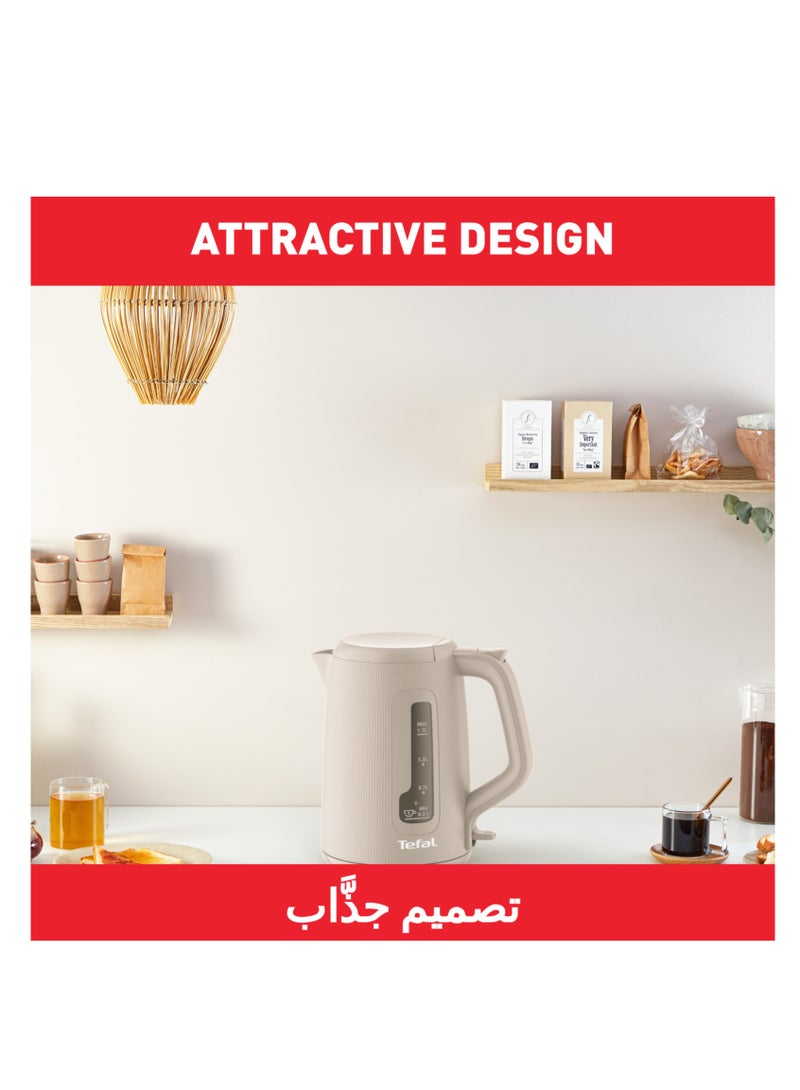 1.7 L Kettle |Modern Design|One-Cup Indicator|One-Handed Opening|Easy to Clean|Removable Anti-Scale Filter|360° Rotational Base|Auto-Off|15-Year Repairability|2 Years Warranty 1.7 L 1 W KO2M0B27 Grey