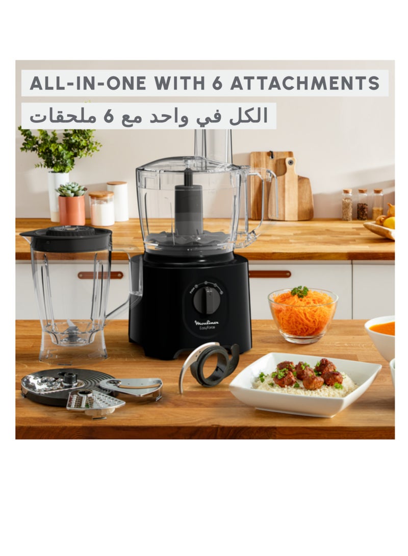 Food Processor | Easy Force 2.4 L Food Processor | 800 W| 6 Attachments | 25 Functions |Easy to Use | 2 Years Warranty 1.5 L 800 W FP247827 Black