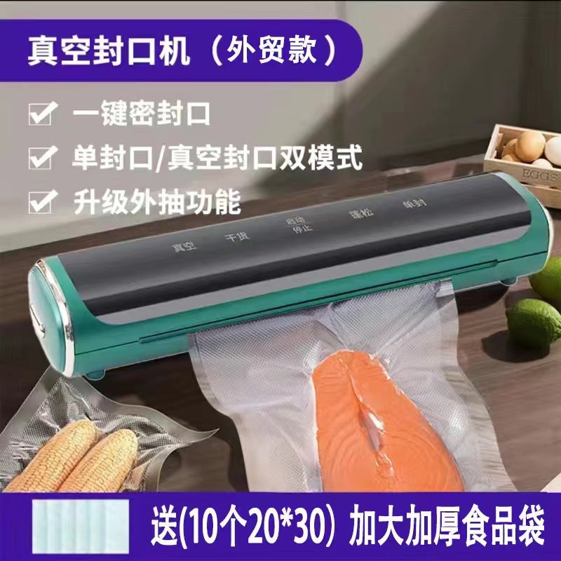 Vacuum sealing machine household kitchen food preservation automatic sealing machine full self-pumping vacuum small food sealing machine Green 10 20*30 bags-paint