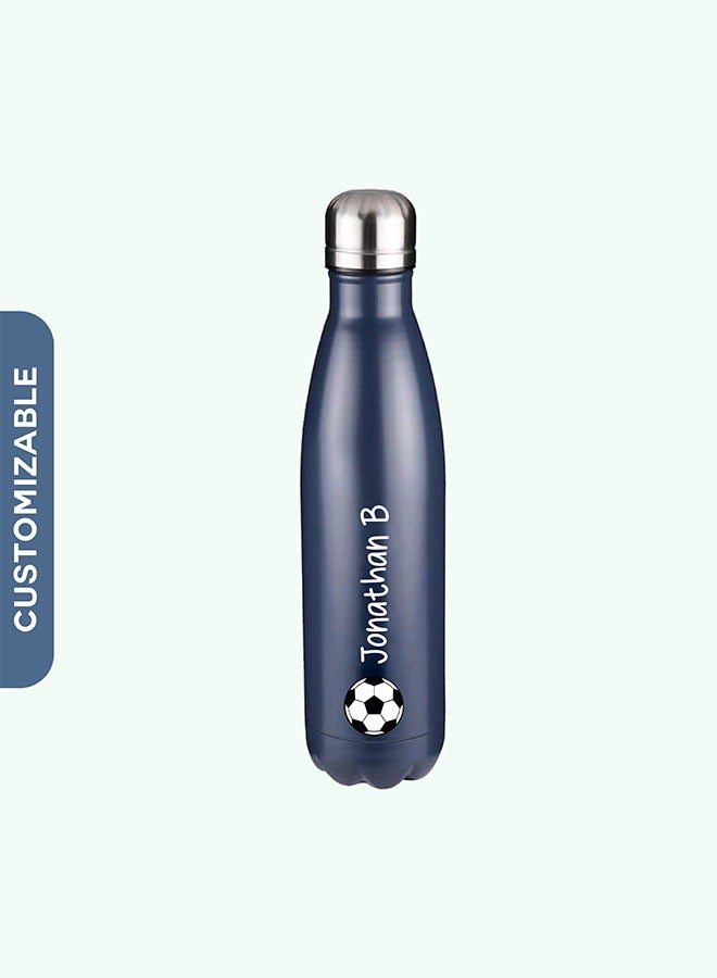 Personalised Football Navy Metal Insulated Drinks Bottle