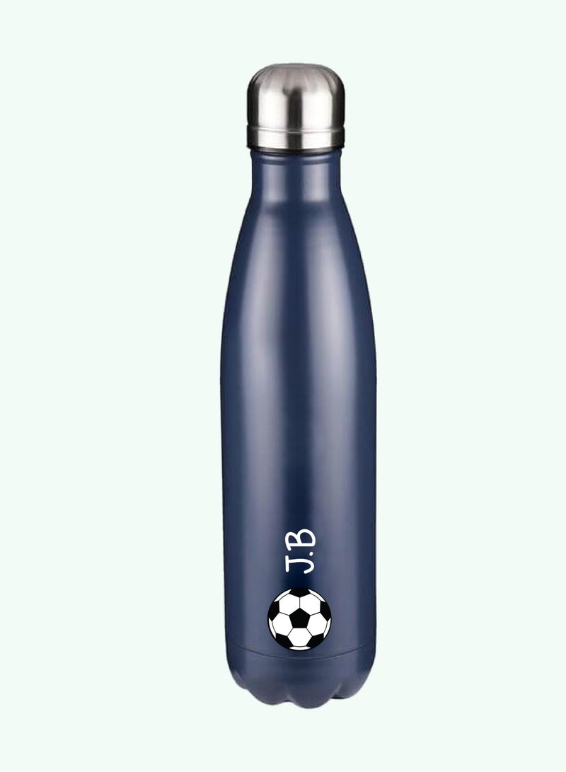 Personalised Football Navy Metal Insulated Drinks Bottle