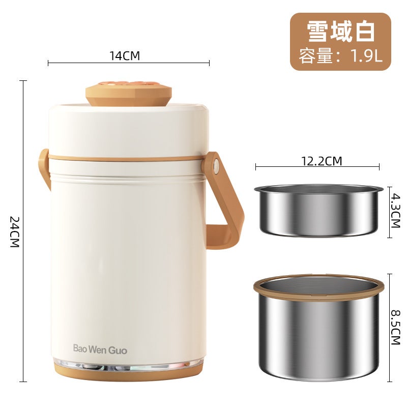 304 Stainless Steel Portable Vacuum Heat Preservation Pot Household Multi-layer Portable Heat Preservation Bucket Lunch Box for Office Students Snow White 1.9L