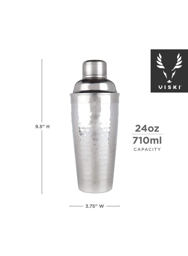 Admiral Hammered Metal Cocktail Shaker  24 oz Stainless Steel Cobbler Shaker With Strainer