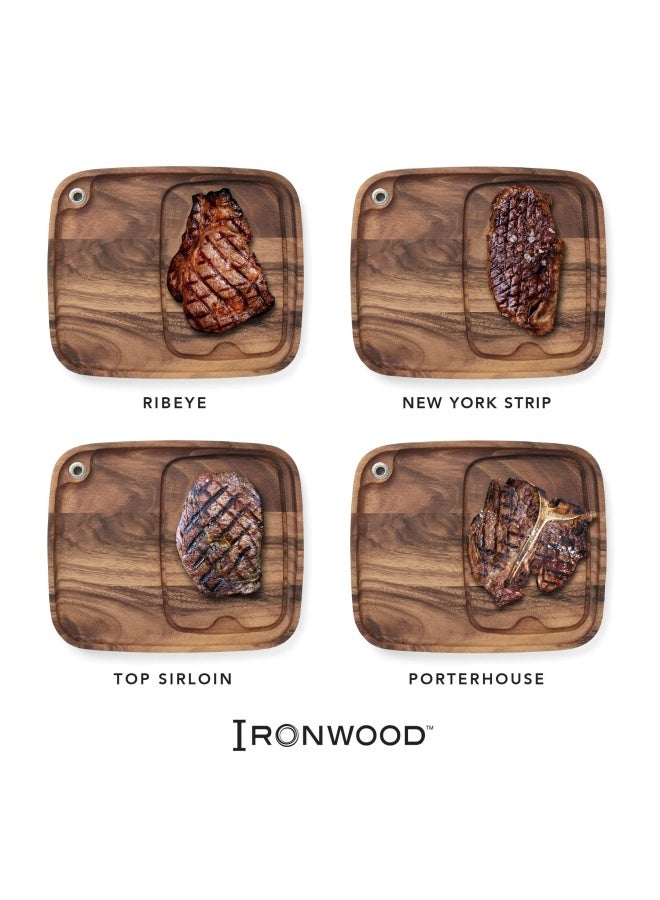 Ironwood Gourmet Fort Worth Steak Plate With Juice Channel  Acacia Wood 13 X 11 X 0.75 -Inches