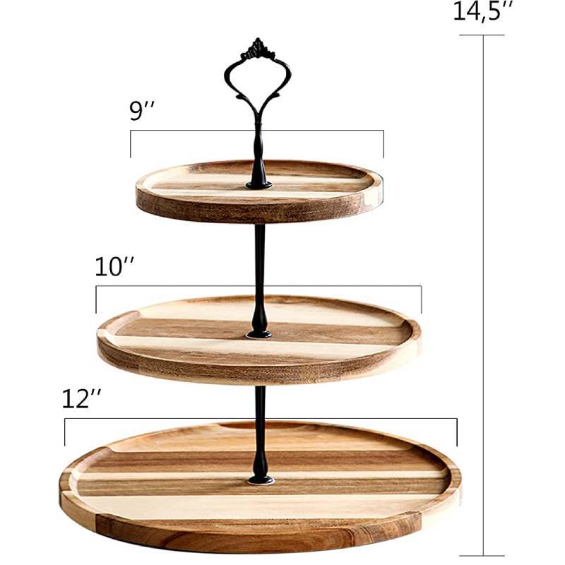 Spot wholesale wooden dessert table solid wood multi-layer wedding refreshment plate wooden snacks melon seeds high color value dried fruit plateLarge three-layer 30cm +25cm +20cm Large three-layer 30cm +25cm +20cm