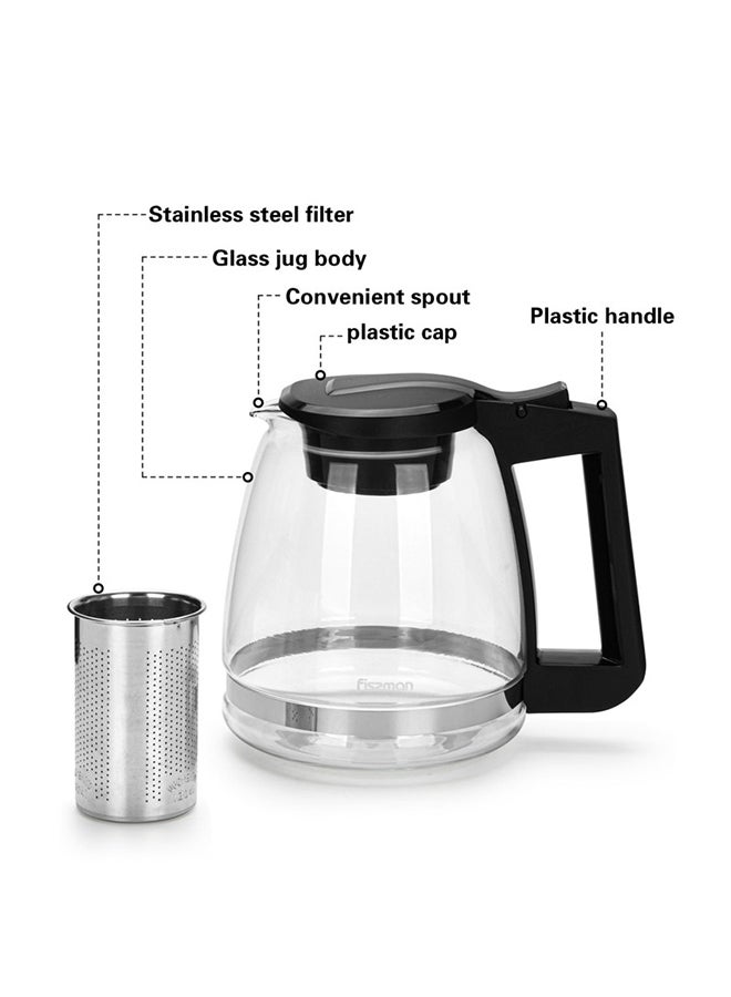 Tea Pot Borosilicate Glass With Stainless Steel Filter Black/Clear 2000ml