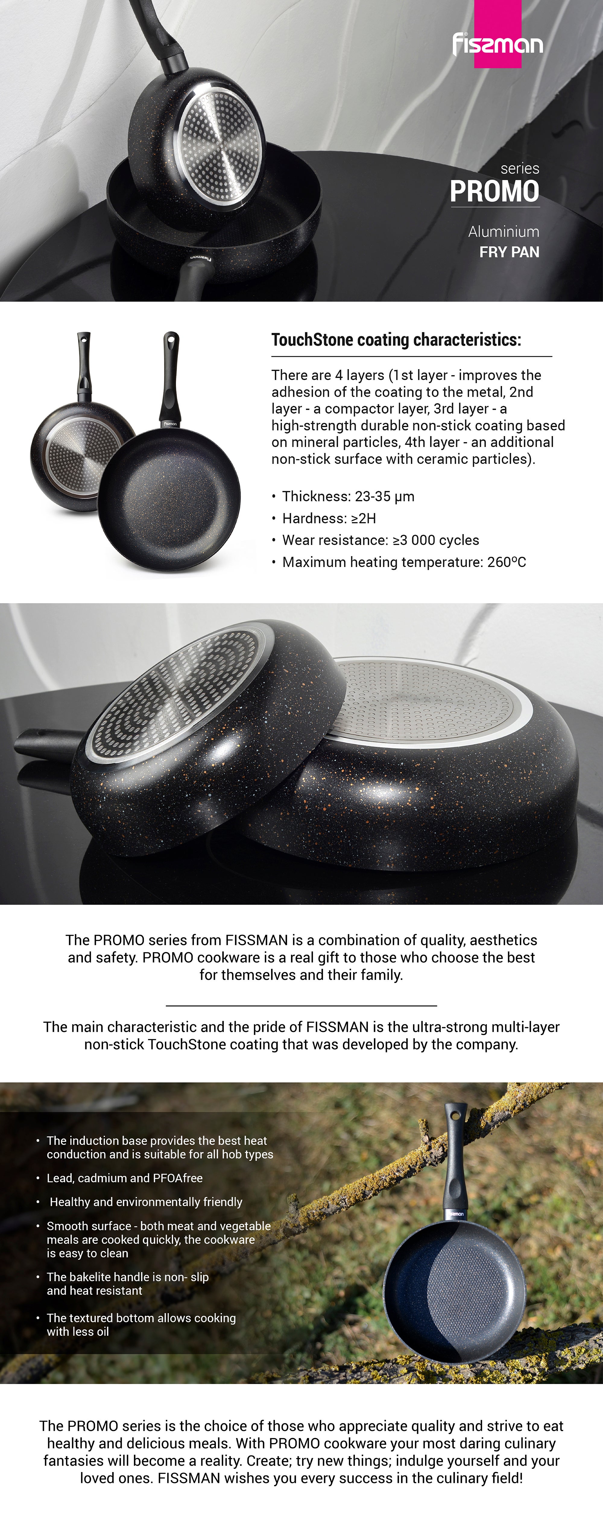 Frying Pan Aluminum And TouchStone Coating With Induction Bottom Promo Series Black 20x4cm