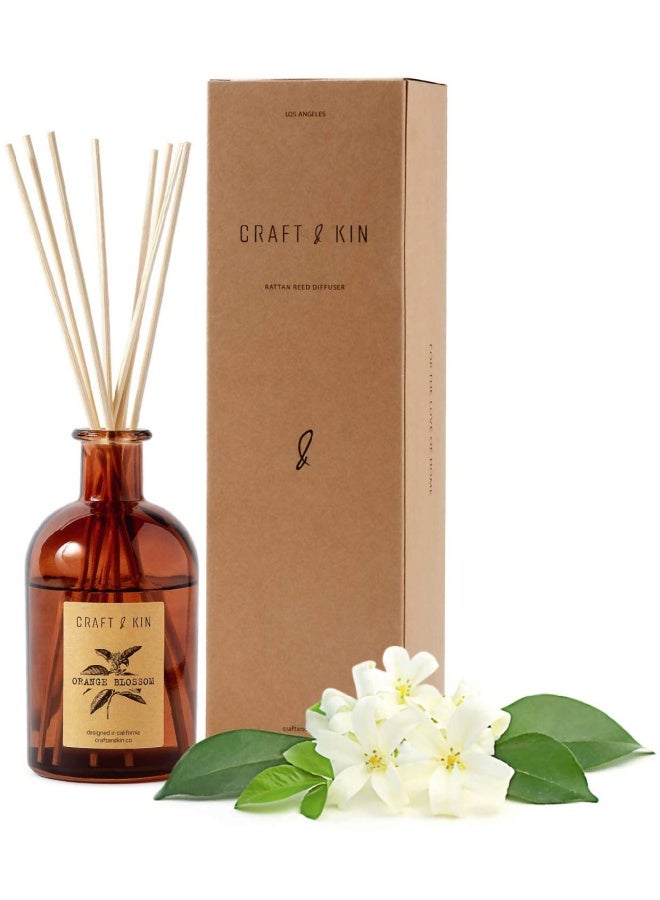 Reed Diffuser Sticks Orange Blossom And Lotus Scent Set Includes 8 Rattan Scented Sticks Diffuser Reeds Natural Essential Oil And Amber Glass 5.75Oz  Diffuser Provides Constant Fragrance