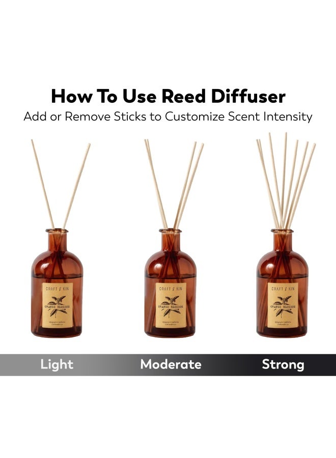 Reed Diffuser Sticks Orange Blossom And Lotus Scent Set Includes 8 Rattan Scented Sticks Diffuser Reeds Natural Essential Oil And Amber Glass 5.75Oz  Diffuser Provides Constant Fragrance