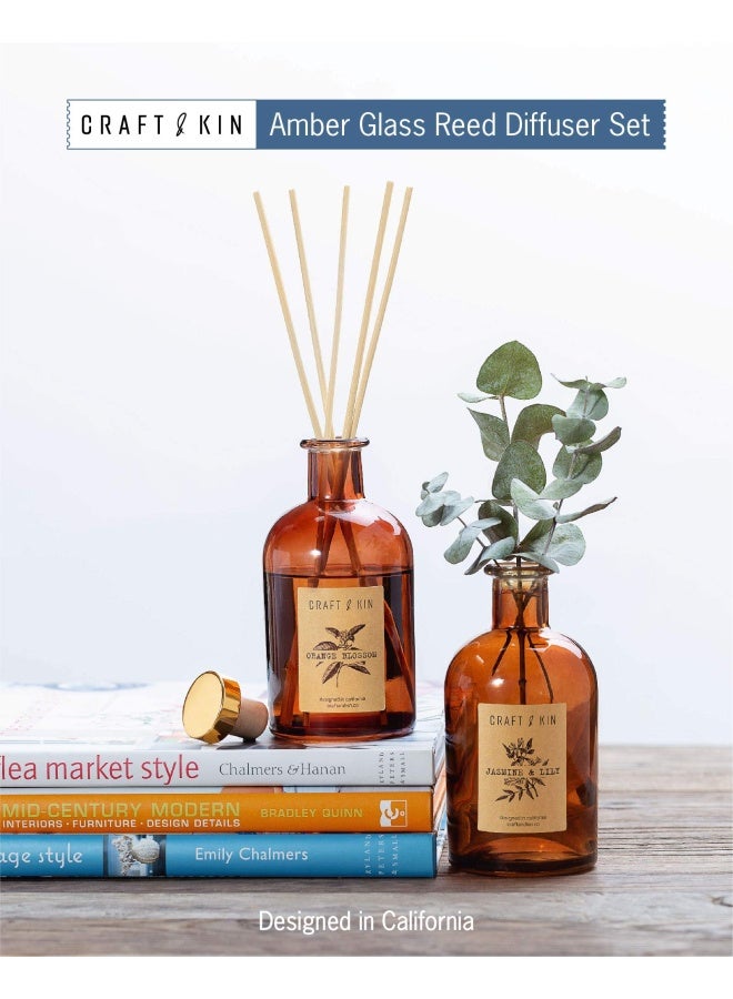 Reed Diffuser Sticks Orange Blossom And Lotus Scent Set Includes 8 Rattan Scented Sticks Diffuser Reeds Natural Essential Oil And Amber Glass 5.75Oz  Diffuser Provides Constant Fragrance