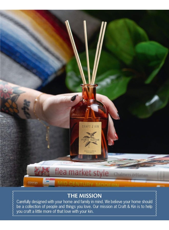 Reed Diffuser Sticks Orange Blossom And Lotus Scent Set Includes 8 Rattan Scented Sticks Diffuser Reeds Natural Essential Oil And Amber Glass 5.75Oz  Diffuser Provides Constant Fragrance