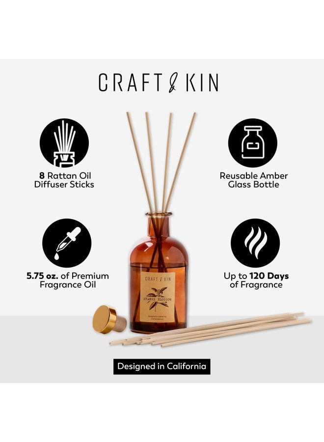 Reed Diffuser Sticks Orange Blossom And Lotus Scent Set Includes 8 Rattan Scented Sticks Diffuser Reeds Natural Essential Oil And Amber Glass 5.75Oz  Diffuser Provides Constant Fragrance