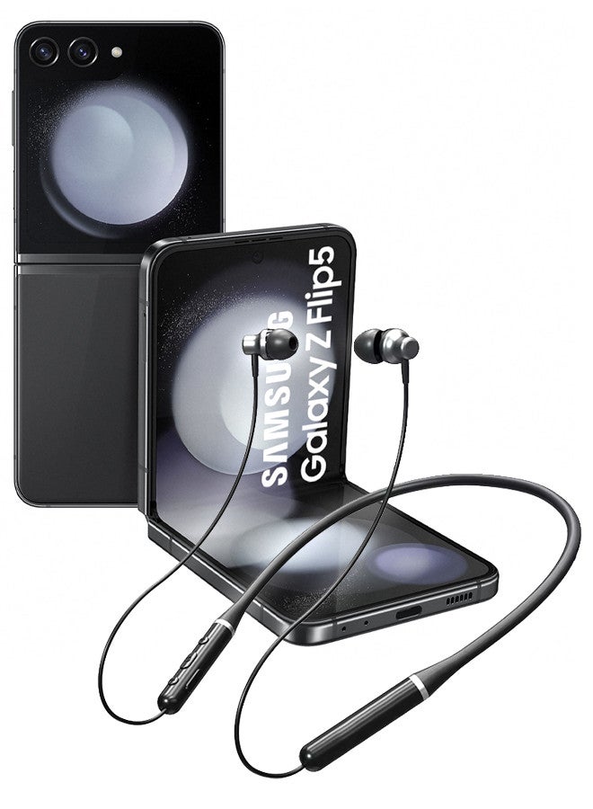 (for Samsung Galaxy Z Flip 5) Wireless Headphones Bluetooth V5.0 IPX5 Waterproof Magnetic Neckband Sport Earphones with Mic Black