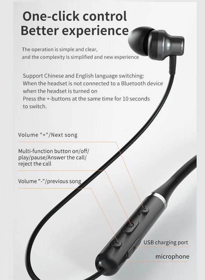 (for OnePlus 12) Wireless Headphones Bluetooth V5.0 IPX5 Waterproof Magnetic Neckband Sport Earphones with Mic Black