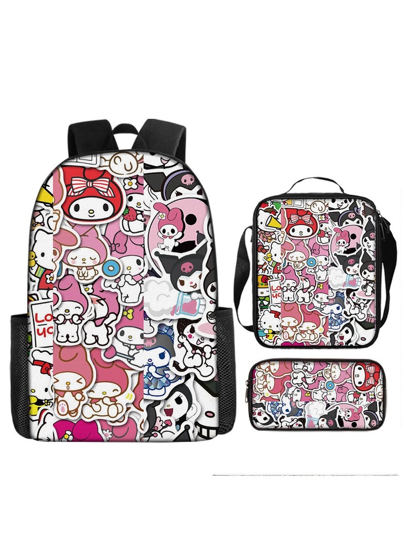 Kuromi Schoolbag Student Popular Cartoon Backpack Shoulder Bag Pencil Case Three-Piece Set 29*16*42cm