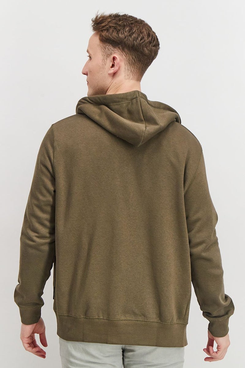 Men Hooded Long Sleeves Brand Logo Sweatshirt, Khaki and Olive