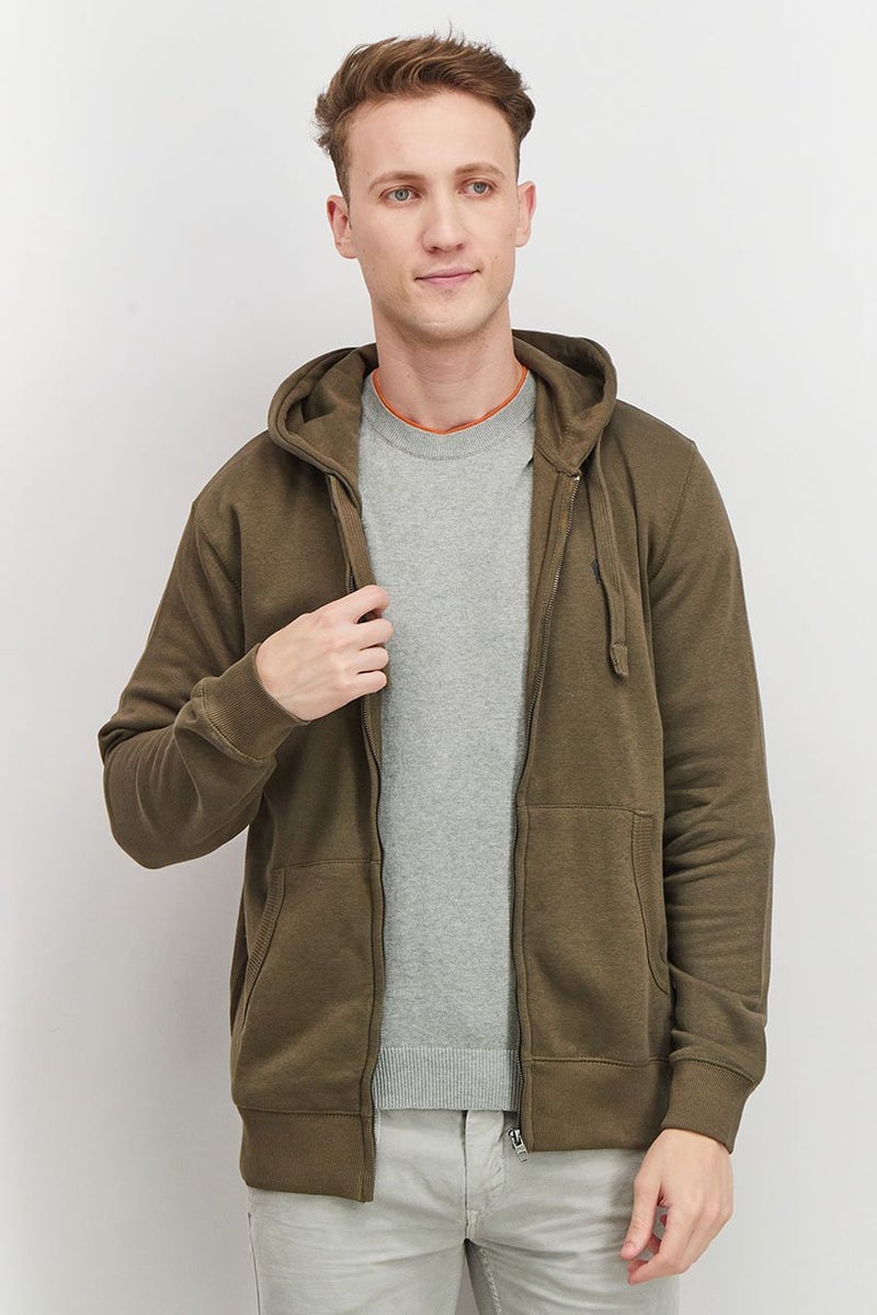 Men Hooded Long Sleeves Brand Logo Sweatshirt, Khaki and Olive