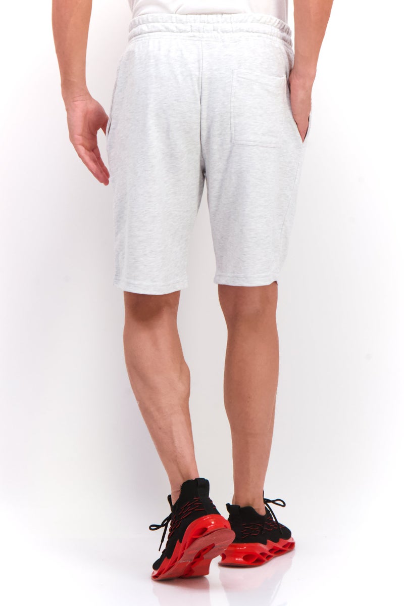 Men Drawstring Brand Logo Basic Shorts, Light Grey Heather