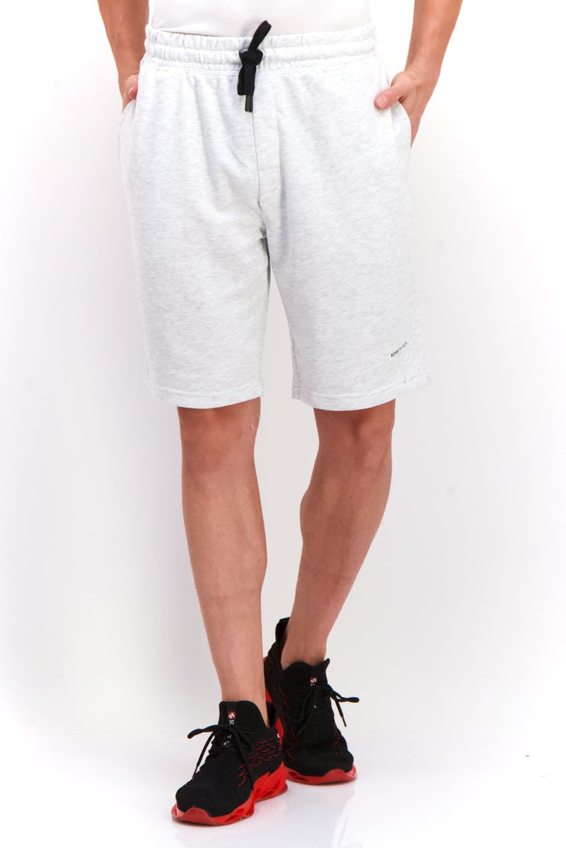 Men Drawstring Brand Logo Basic Shorts, Light Grey Heather
