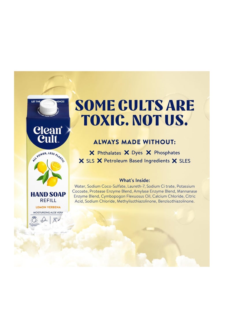 Cleancult - Liquid Hand Soap Refills - Lemon Verbena - Made with Aloe Vera & Essential Oil - Nourishes & Moisturizes Dry & Sensitive Skin - Eco Friendly - Paper-Based Packaging - 32 oz/1 Pack
