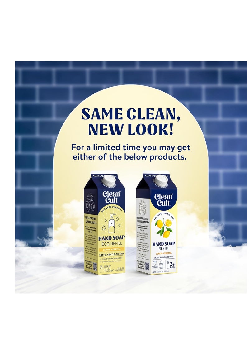 Cleancult - Liquid Hand Soap Refills - Lemon Verbena - Made with Aloe Vera & Essential Oil - Nourishes & Moisturizes Dry & Sensitive Skin - Eco Friendly - Paper-Based Packaging - 32 oz/1 Pack