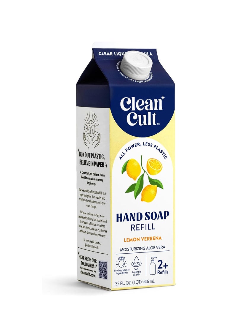 Cleancult - Liquid Hand Soap Refills - Lemon Verbena - Made with Aloe Vera & Essential Oil - Nourishes & Moisturizes Dry & Sensitive Skin - Eco Friendly - Paper-Based Packaging - 32 oz/1 Pack