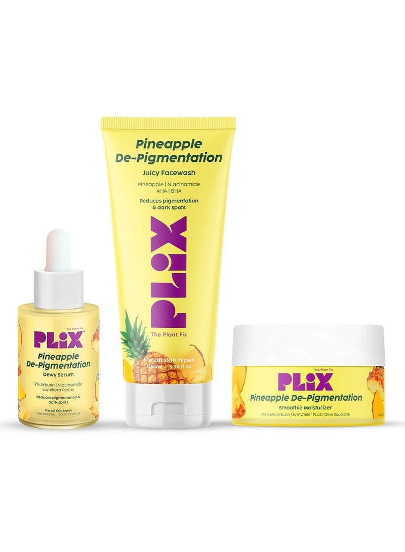 Pineapple Pigmentation Skincare Kit For Dark Spot Removal Facewash, Face Serum and Moisturizer Combo for Women And Men, Pack of 3