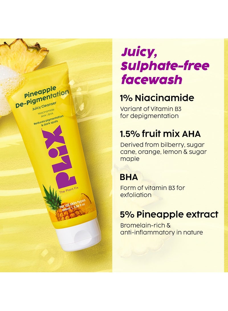 Pineapple Pigmentation Skincare Kit For Dark Spot Removal Facewash, Face Serum and Moisturizer Combo for Women And Men, Pack of 3