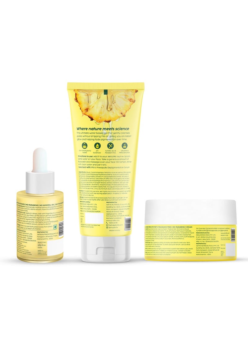 Pineapple Pigmentation Skincare Kit For Dark Spot Removal Facewash, Face Serum and Moisturizer Combo for Women And Men, Pack of 3
