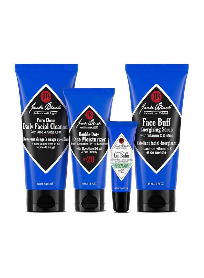 Jack Black Skin Saviors Set - Jack Black Face Wash and Moisturizer Set with Lip Balm SPF 25 and Mens Face Scrub, Jack Black Skin Care Set, Mens Skin Care Kit, Mens Skincare Gift Set, Jack Black Set