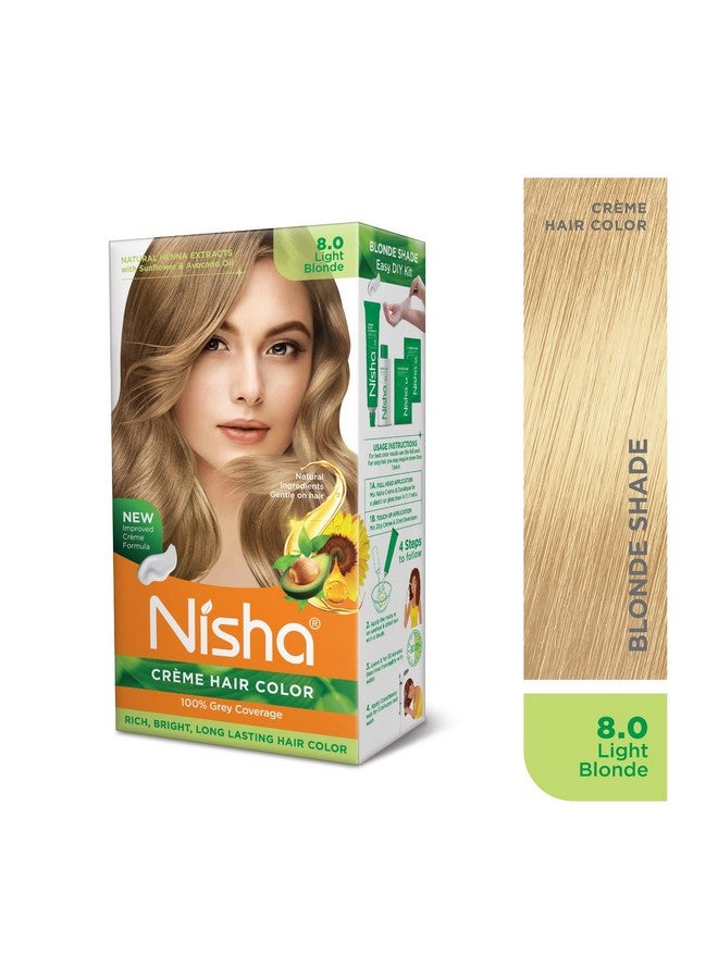 Cr�Me Hair Color With Natural Henna Extracts For Unisex 90Ml + 60G + 18Ml 8.0 Light Blonde (Pack Of 2)