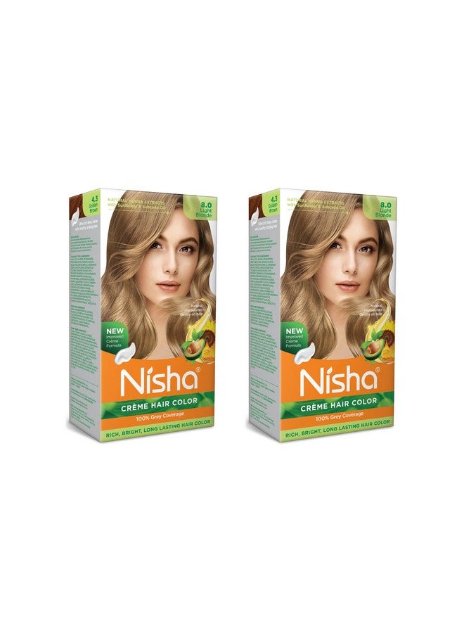 Cr�Me Hair Color With Natural Henna Extracts For Unisex 90Ml + 60G + 18Ml 8.0 Light Blonde (Pack Of 2)