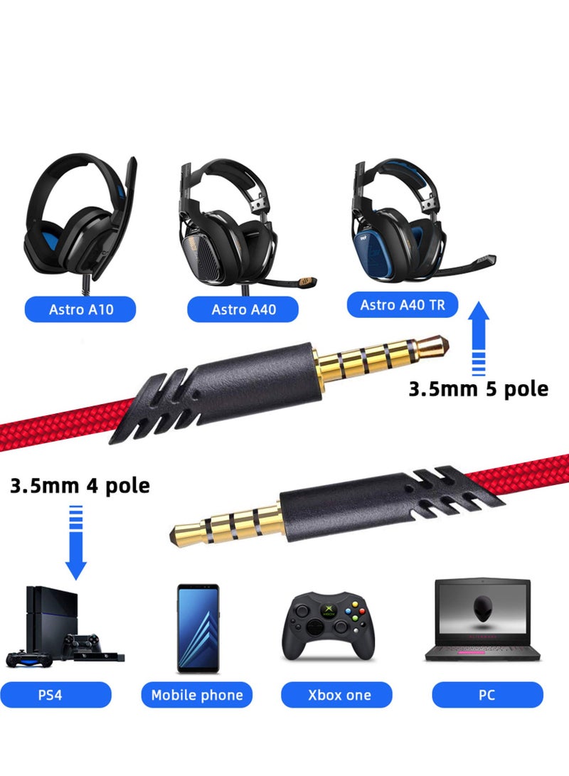 Cable Adapter for Logitech Astro A10 Gaming Headset Cable Replacement with Volume Control Also for A40/ A40TR Gaming Headset and for Xbox One/ PS4 Controller Long 2m, Red