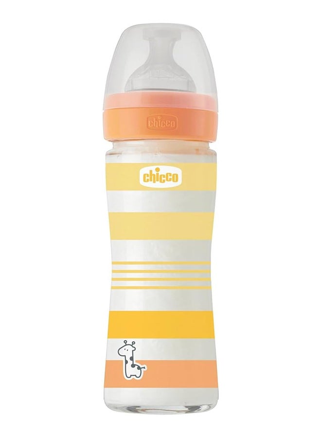 Well-Being Silicone Glass Feeding Bottle 240Ml, Slow Flow, 0M+, Yellow