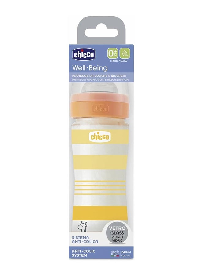 Well-Being Silicone Glass Feeding Bottle 240Ml, Slow Flow, 0M+, Yellow