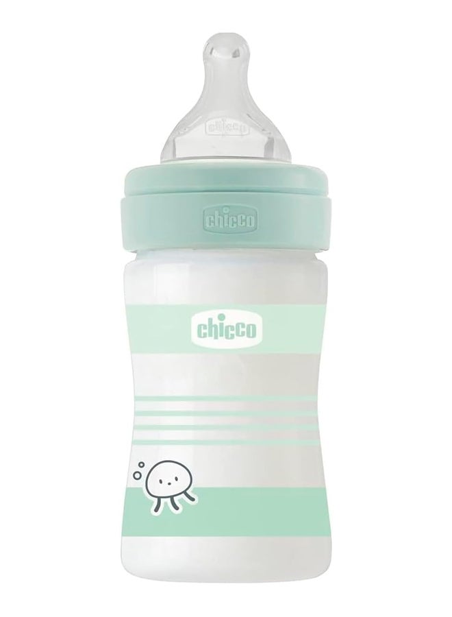 Well-Being Glass Silicone Feeding Bottle 150Ml, Slow Flow, 0M+, Green