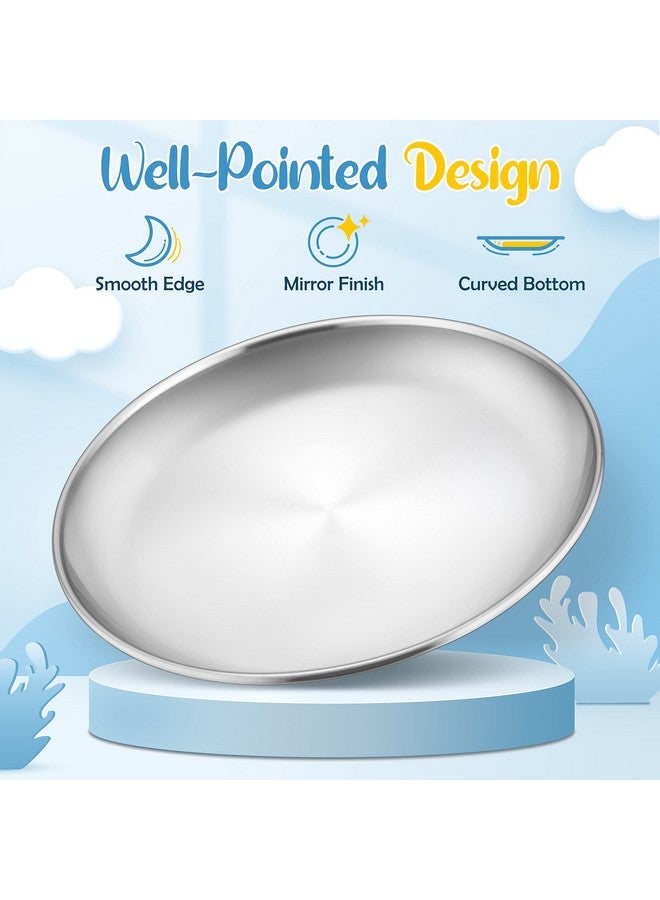 6Piece 18/8 Kids Plates Stainless Steel 304 Dinner Dishes For Toddlers Children 10 Inches Feeding Serving Camping Metal Plates Reusable Dinnerware Shatterproof & Nontoxic Dishwasher Safe