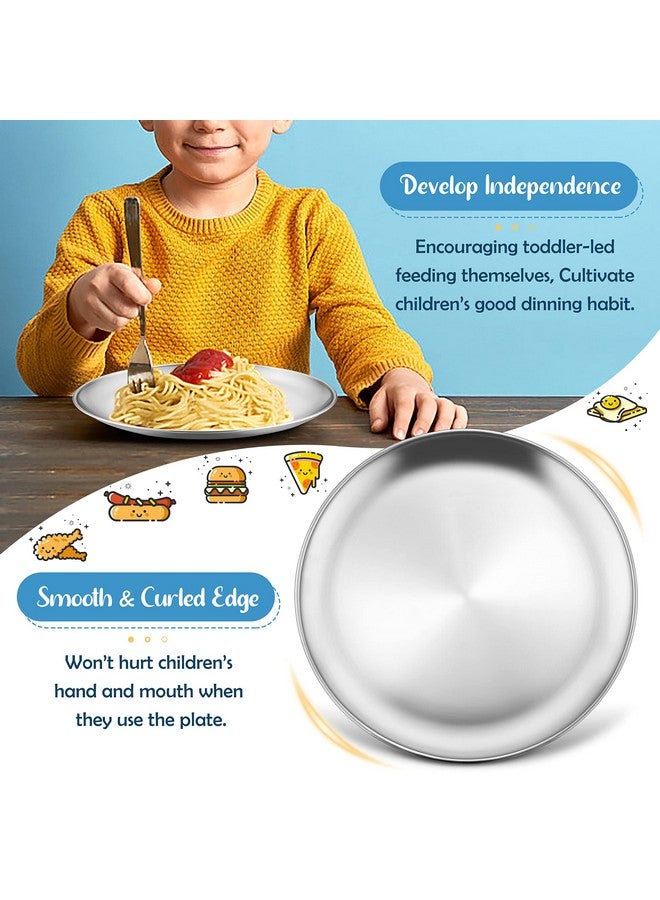 6Piece 18/8 Kids Plates Stainless Steel 304 Dinner Dishes For Toddlers Children 10 Inches Feeding Serving Camping Metal Plates Reusable Dinnerware Shatterproof & Nontoxic Dishwasher Safe