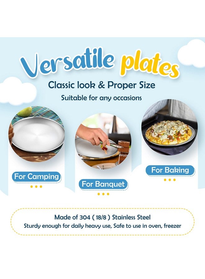 6Piece 18/8 Kids Plates Stainless Steel 304 Dinner Dishes For Toddlers Children 10 Inches Feeding Serving Camping Metal Plates Reusable Dinnerware Shatterproof & Nontoxic Dishwasher Safe