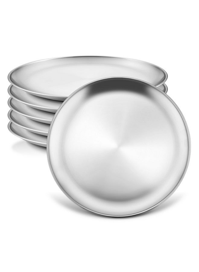 6Piece 18/8 Kids Plates Stainless Steel 304 Dinner Dishes For Toddlers Children 10 Inches Feeding Serving Camping Metal Plates Reusable Dinnerware Shatterproof & Nontoxic Dishwasher Safe