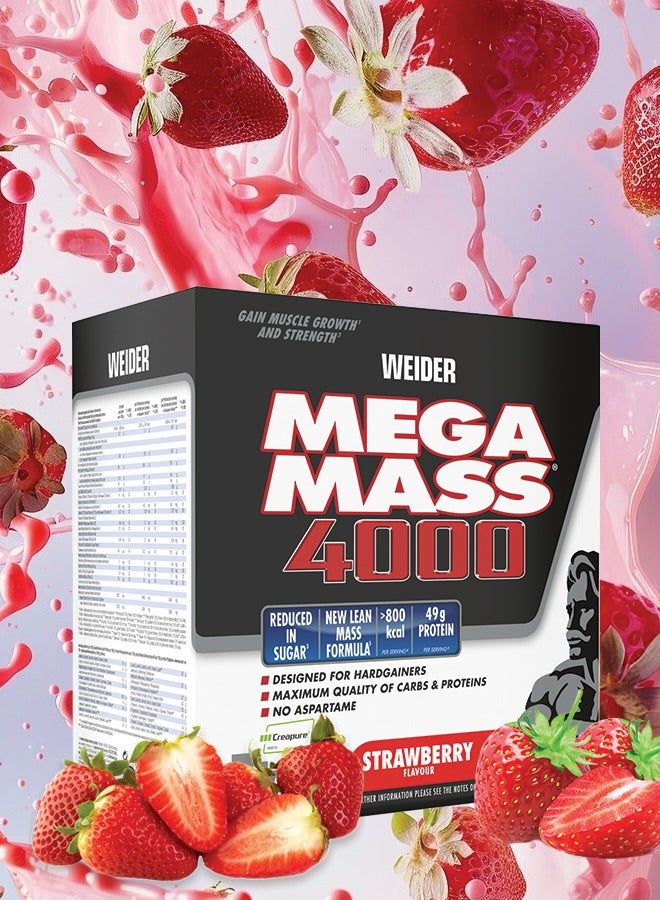 Mega Mass 4000 - Strawberry,7kg, 49g Protein, High-Calorie Mass Gainer for Muscle Growth