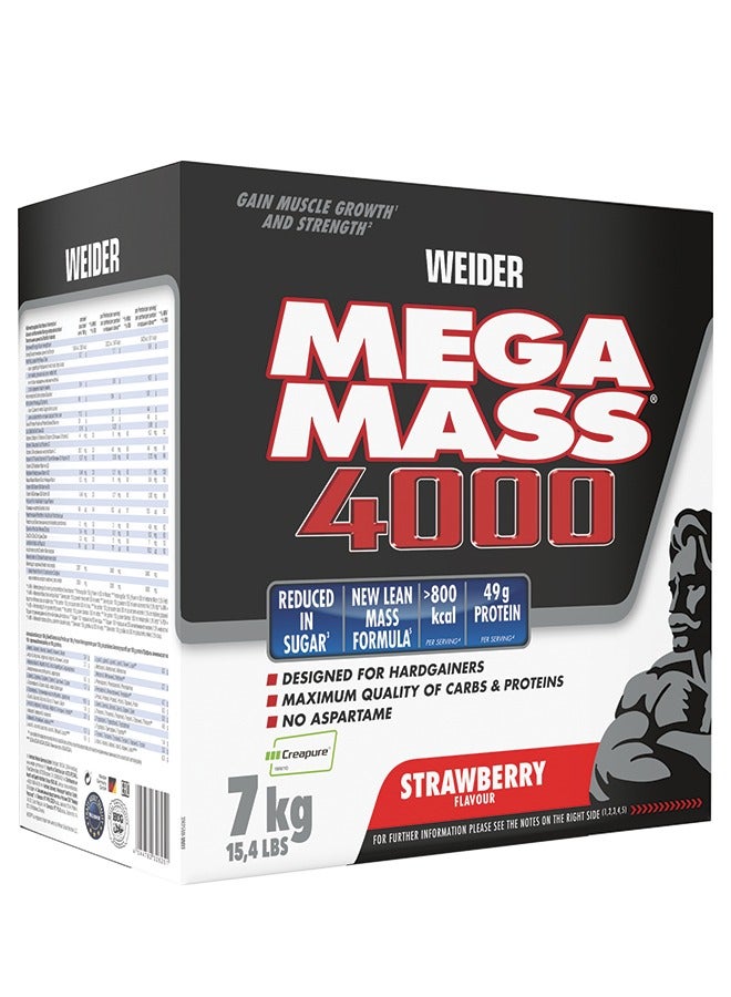 Mega Mass 4000 - Strawberry,7kg, 49g Protein, High-Calorie Mass Gainer for Muscle Growth